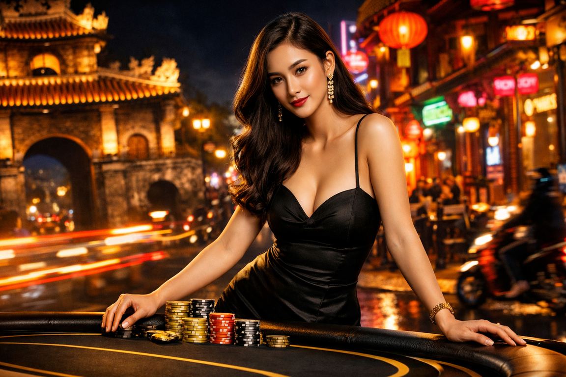 Không gian VIP casino neon tại Huế lung linh về đêm